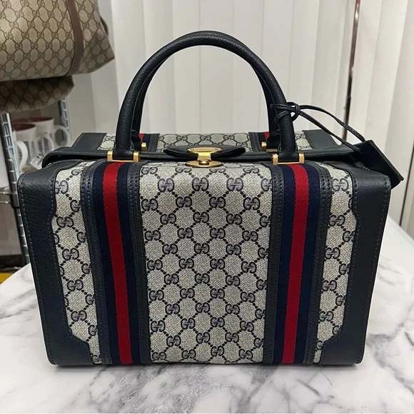 Vintage Gucci | Navy Train Case Luggage Bag - Picture 1 of 17